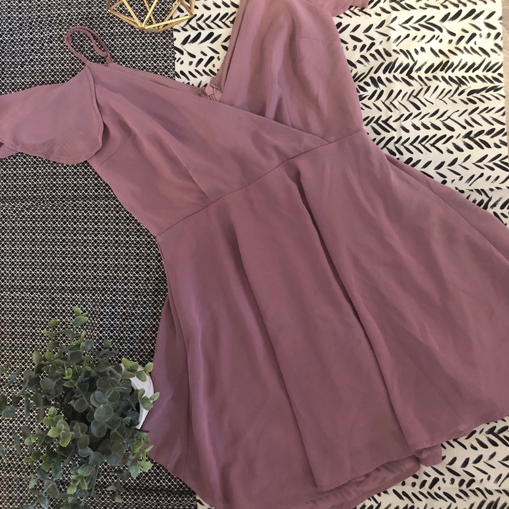 Dusty Plum Flutter Sleeve Open Shoulder Mini Dress